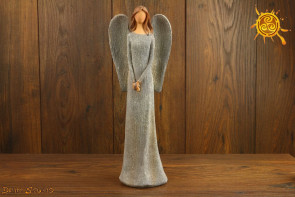 Anioł figurka srebrna lekko brokatowa suknia - ochrona domu i domowników, miłość, harmonia, spokój