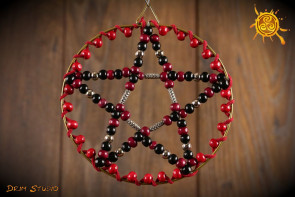 Pentagram w kole czerwony DREWNO - ochrona, zdrowie, bezpieczeństwo, harmonia