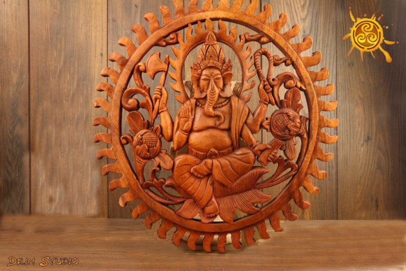 Ganesha Ganesza dekoracja na ścianę koło 40 cm - usuwa przeszkody, zapewnia powodzenie, obfitość i dobrobyt