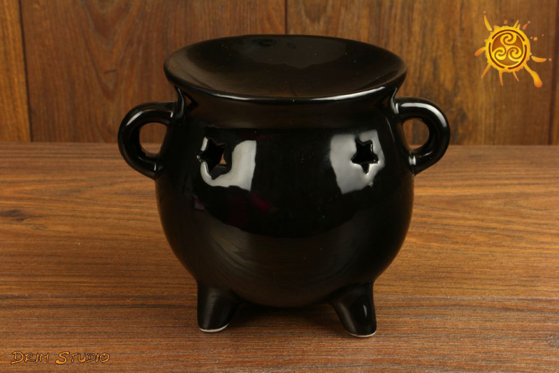 Kominek ceramiczny kociołek czarny - na olejki zapachowe i eteryczne