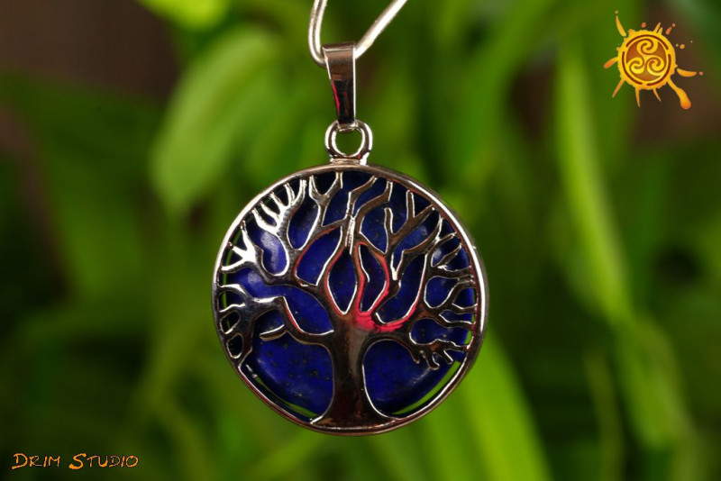 Lapis Lazuli WISIOREK drzewo życia metal - sukces w pracy, pogoda ducha, ochrona, wzmocnienie więzi