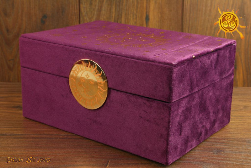 Pudełko SZKATUŁKA na biżuterię purpurowe SŁOŃCE I KSIĘŻYC - do przechowywania magicznych przedmiotów