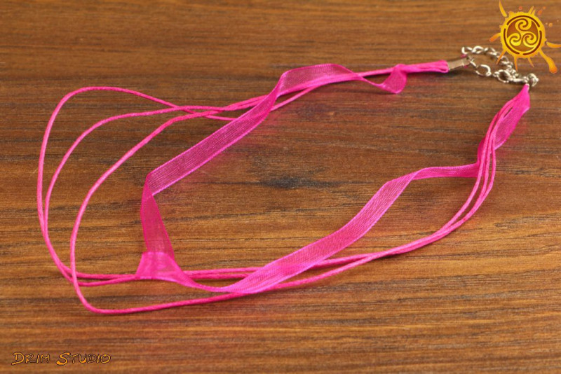 Naszyjnik sznurkowy poczwórny RÓŻOWY z zapięciem na amulet czy talizman ok. 43-48cm